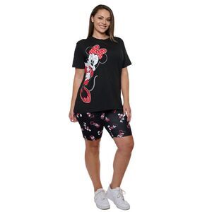 Women's Plus Minnie Mouse Tee & Bike Shorts 2-Piece Set Disney Mickey Black Red
